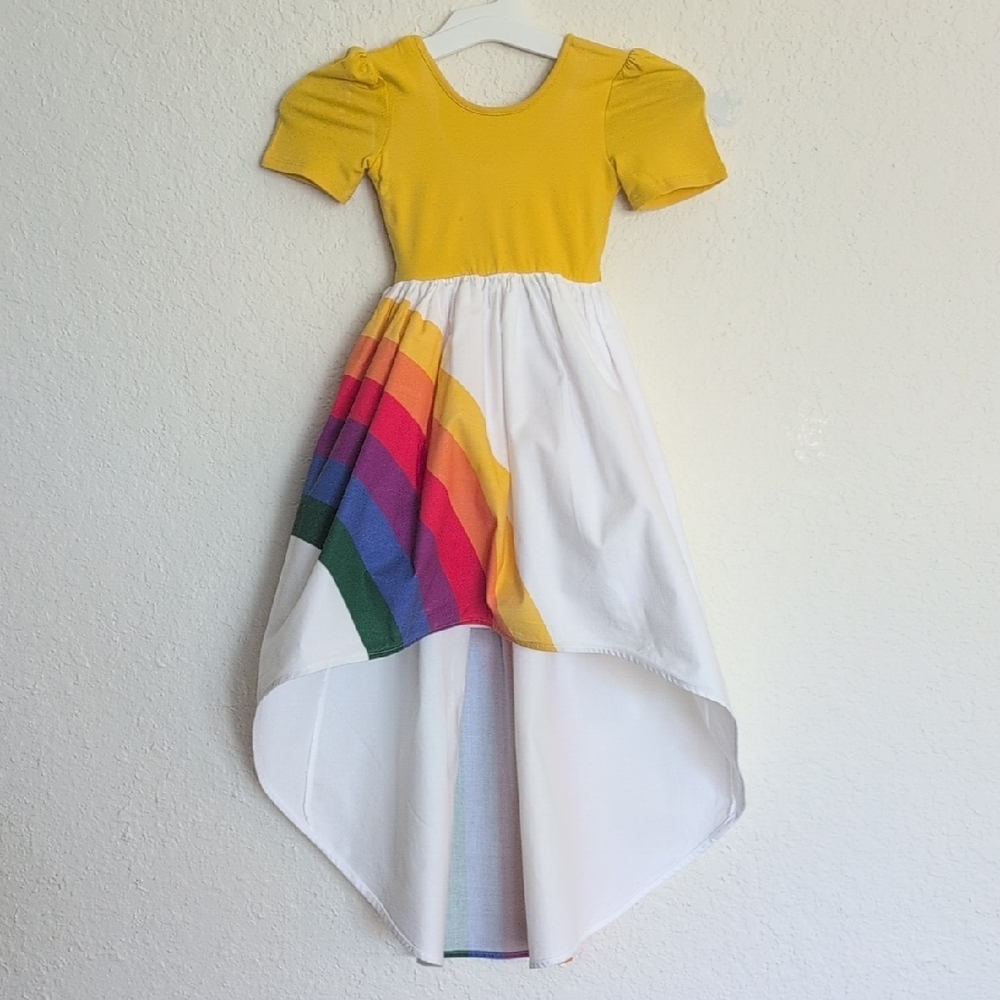 Vibrant Yellow and Rainbow Kids Dress - Picture 4 of 7